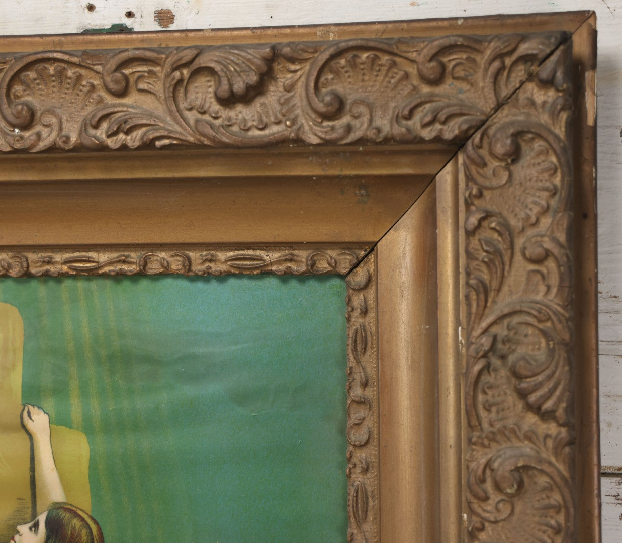 Lot 004 - Antique Chromolithograph Of The "Rock Of Ages" Woman At Sea In Distress Clinging To Cross, In Large Ornate Gilded Frame, 26-1/4" x 30-1/4"