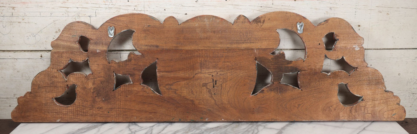 Lot 008 - Vintage Rococo Style Carved And Painted Wood Architectural Element, Pediment, Possible Carnival Remnant, Circa 20th Century, With Modern Hardware, As Found, 49-1/8" x  13-1/2"