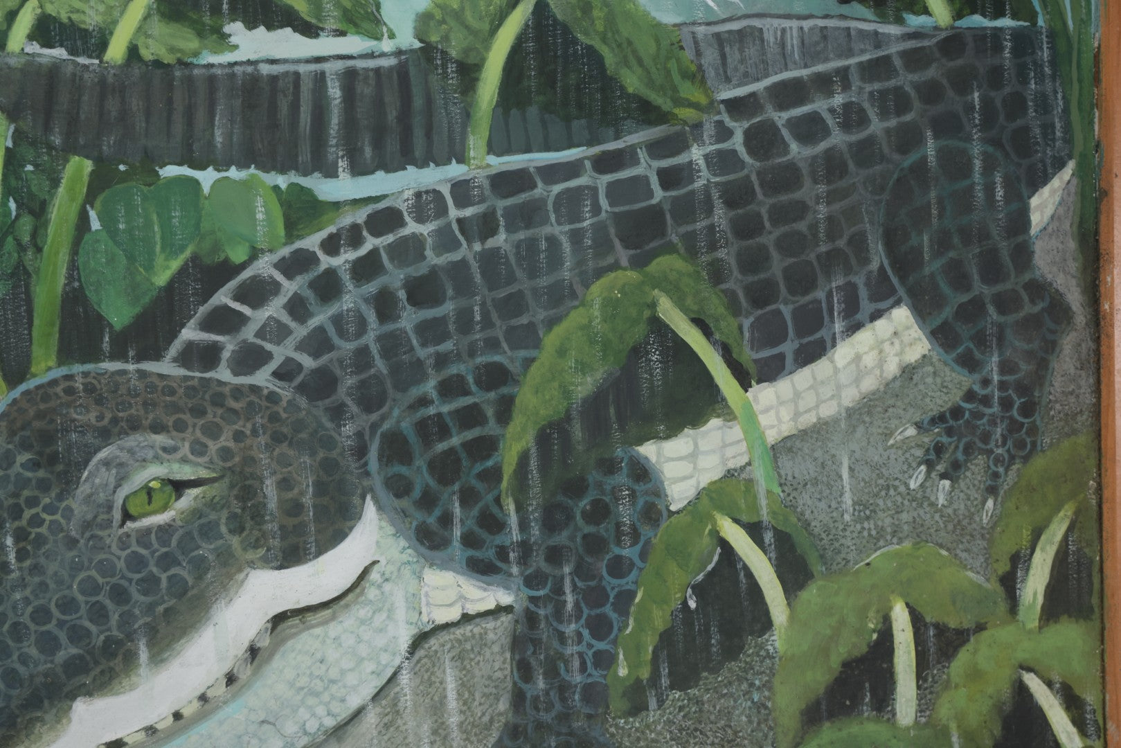 Lot 011 - Contemporary Painting On Panel Of An Alligator In A Rain And Lightning Storm, 36" x 24"