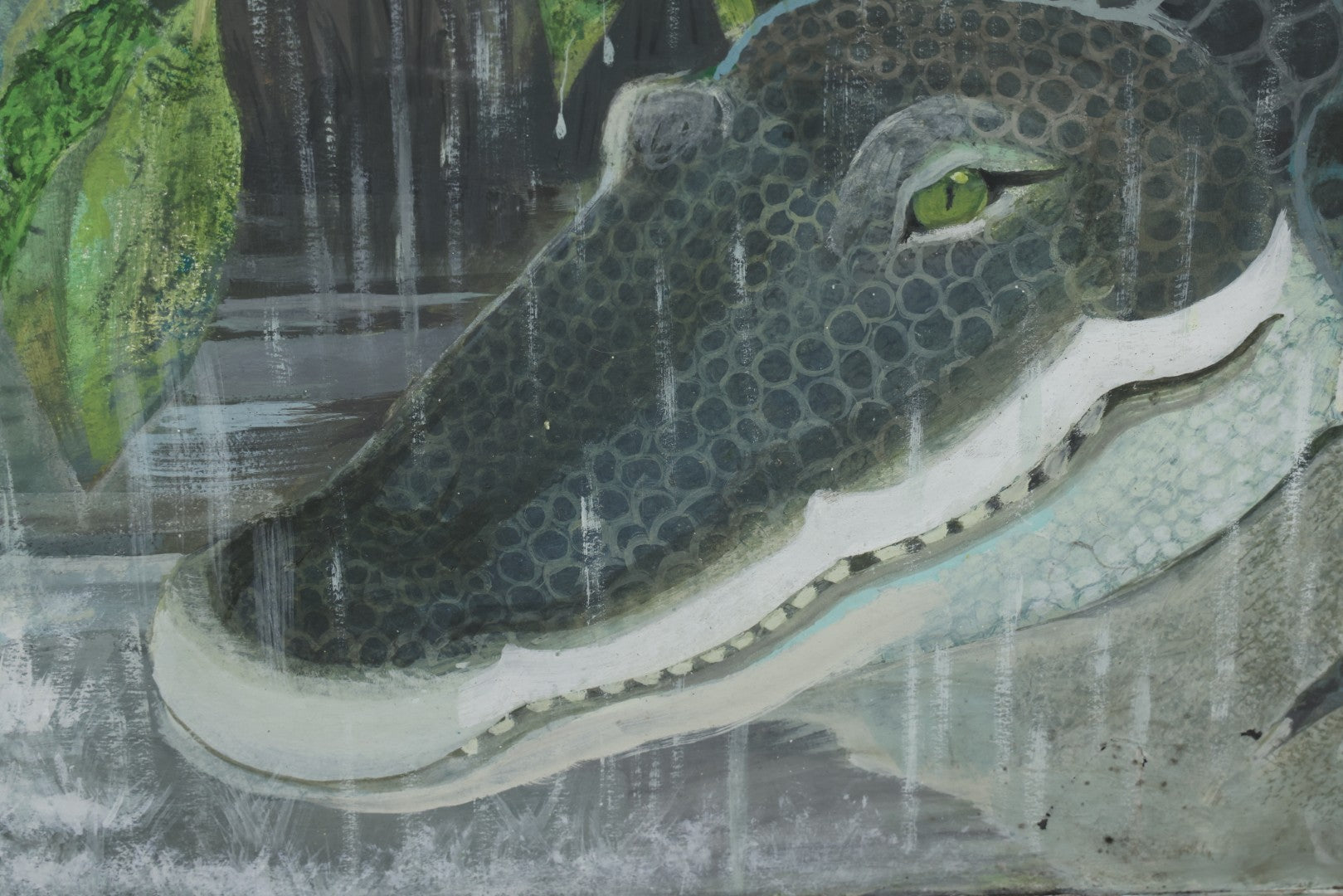 Lot 011 - Contemporary Painting On Panel Of An Alligator In A Rain And Lightning Storm, 36" x 24"