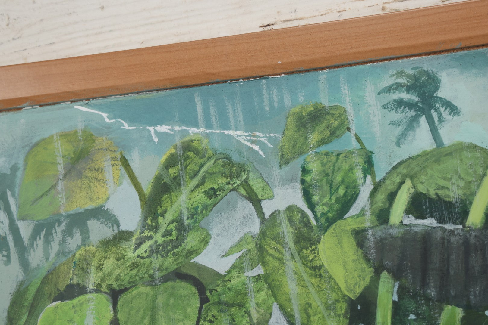 Lot 011 - Contemporary Painting On Panel Of An Alligator In A Rain And Lightning Storm, 36" x 24"