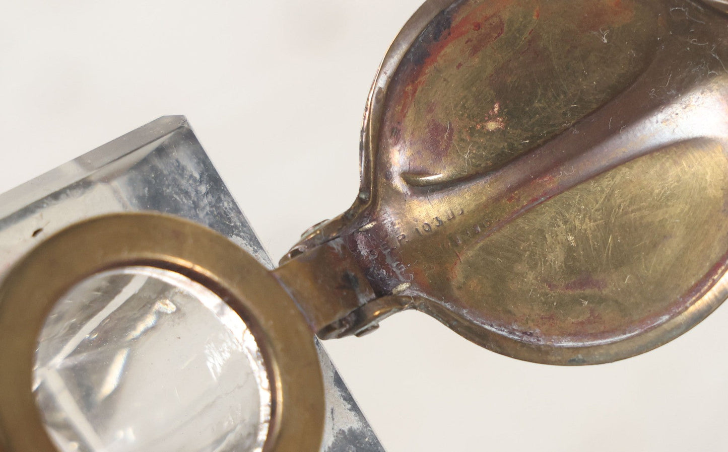 Lot 013 - Antique German Art Nouveau Double Inkwell Stand With Glass Inkwells, Marked "Geschützt" (German Copyright), Note Various Wear And Patina