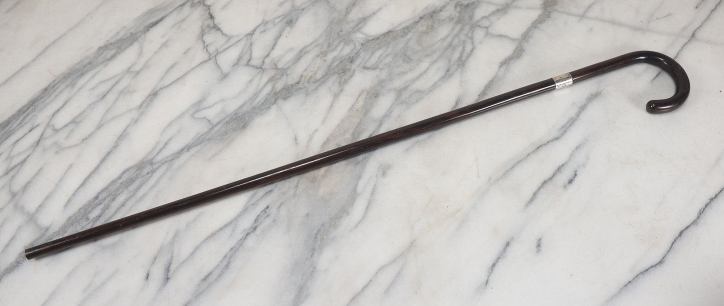 Lot 015 - Antique Wood Cane With Sterling Silver Band, L.S.D. Monogram, Also Marked "B" And "22," Circa 1920s, Overall Length Approximately 34-1/2" 