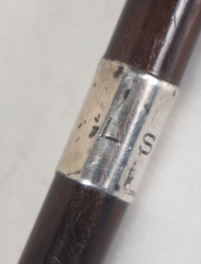 Lot 015 - Antique Wood Cane With Sterling Silver Band, L.S.D. Monogram, Also Marked "B" And "22," Circa 1920s, Overall Length Approximately 34-1/2" 