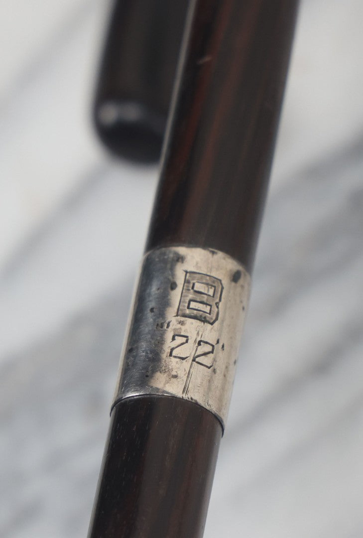 Lot 015 - Antique Wood Cane With Sterling Silver Band, L.S.D. Monogram, Also Marked "B" And "22," Circa 1920s, Overall Length Approximately 34-1/2" 