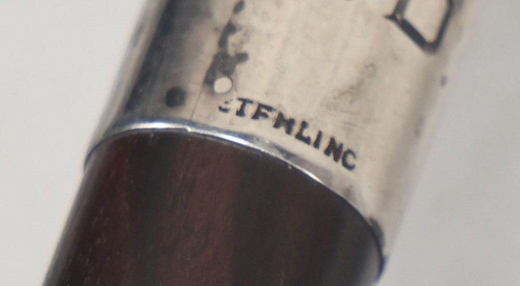 Lot 015 - Antique Wood Cane With Sterling Silver Band, L.S.D. Monogram, Also Marked "B" And "22," Circa 1920s, Overall Length Approximately 34-1/2" 