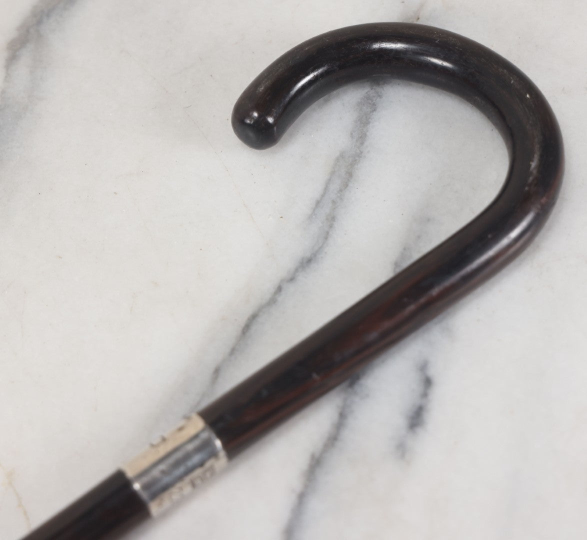 Lot 015 - Antique Wood Cane With Sterling Silver Band, L.S.D. Monogram, Also Marked "B" And "22," Circa 1920s, Overall Length Approximately 34-1/2" 