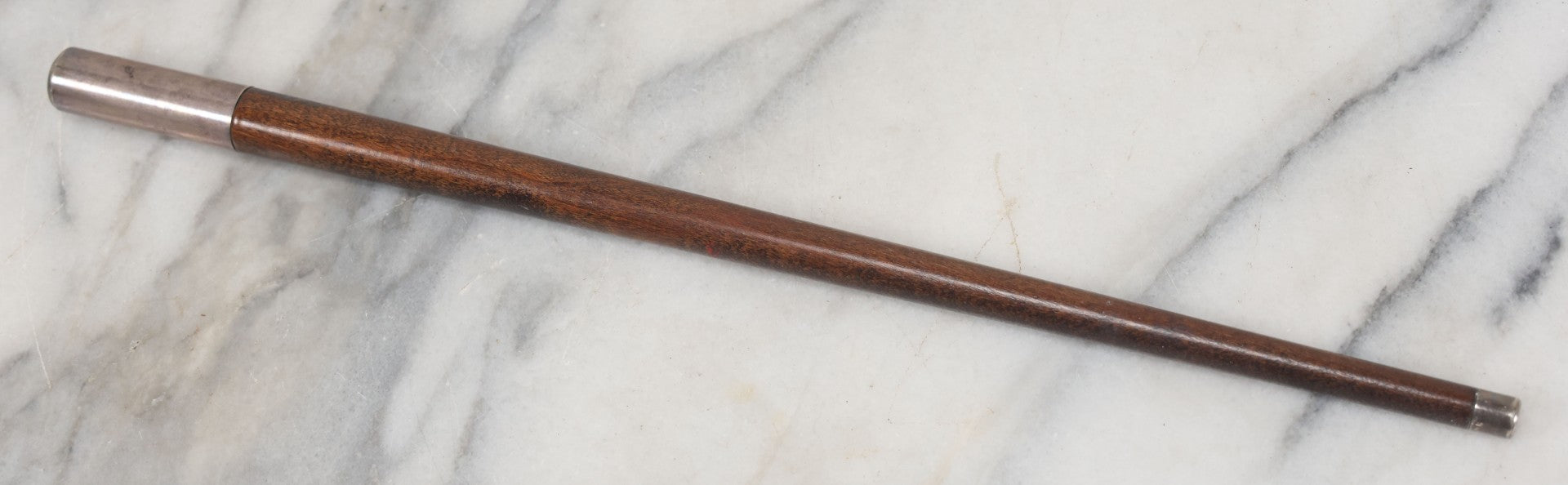 Lot 016 - Antique Sterling Silver Tipped Jogging Stick, Swagger Stick, Marked "Run For Your Life" At Top, By Reed And Barton, 14" Overall Length