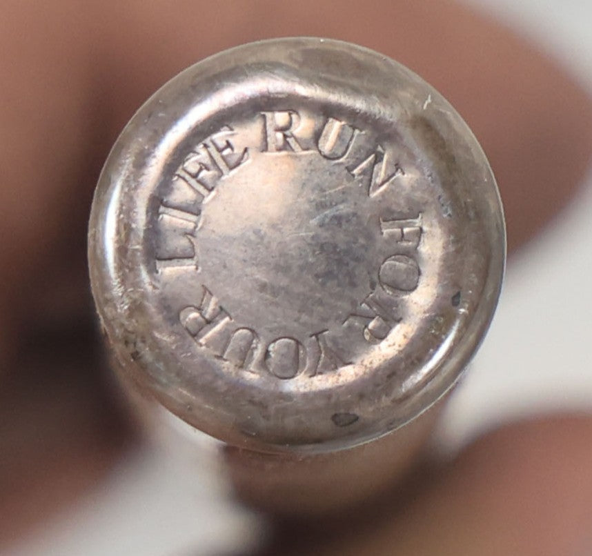 Lot 016 - Antique Sterling Silver Tipped Jogging Stick, Swagger Stick, Marked "Run For Your Life" At Top, By Reed And Barton, 14" Overall Length