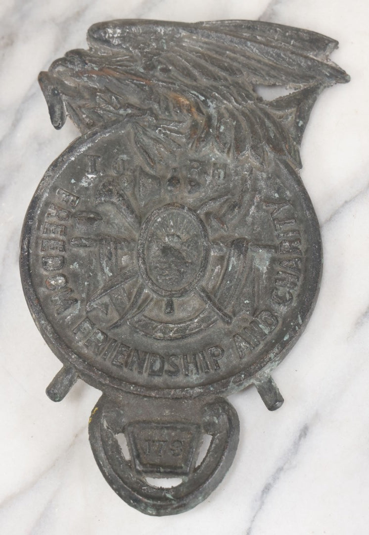 Lot 019 - Antique Improved Order Of Red Men I.O.R.M. Cast Iron Grave Marker Topper, With Eagle, Freedom, Friendship, And Charity, Lodge No. 173