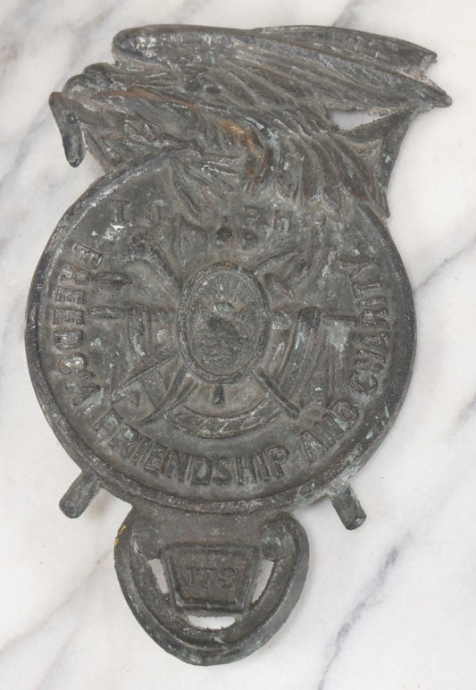 Lot 019 - Antique Improved Order Of Red Men I.O.R.M. Cast Iron Grave Marker Topper, With Eagle, Freedom, Friendship, And Charity, Lodge No. 173