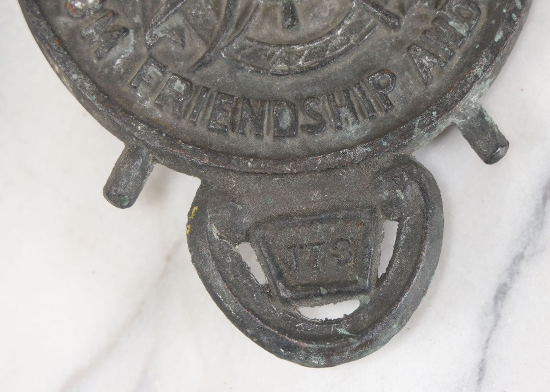 Lot 019 - Antique Improved Order Of Red Men I.O.R.M. Cast Iron Grave Marker Topper, With Eagle, Freedom, Friendship, And Charity, Lodge No. 173