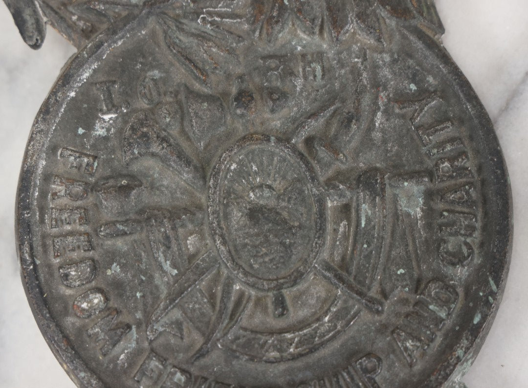 Lot 019 - Antique Improved Order Of Red Men I.O.R.M. Cast Iron Grave Marker Topper, With Eagle, Freedom, Friendship, And Charity, Lodge No. 173