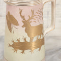 Lot 032 - Antique Ceramic Pitcher With Butterfly, Elk Motif, Pink And Gold Coloring, Minor Chipping