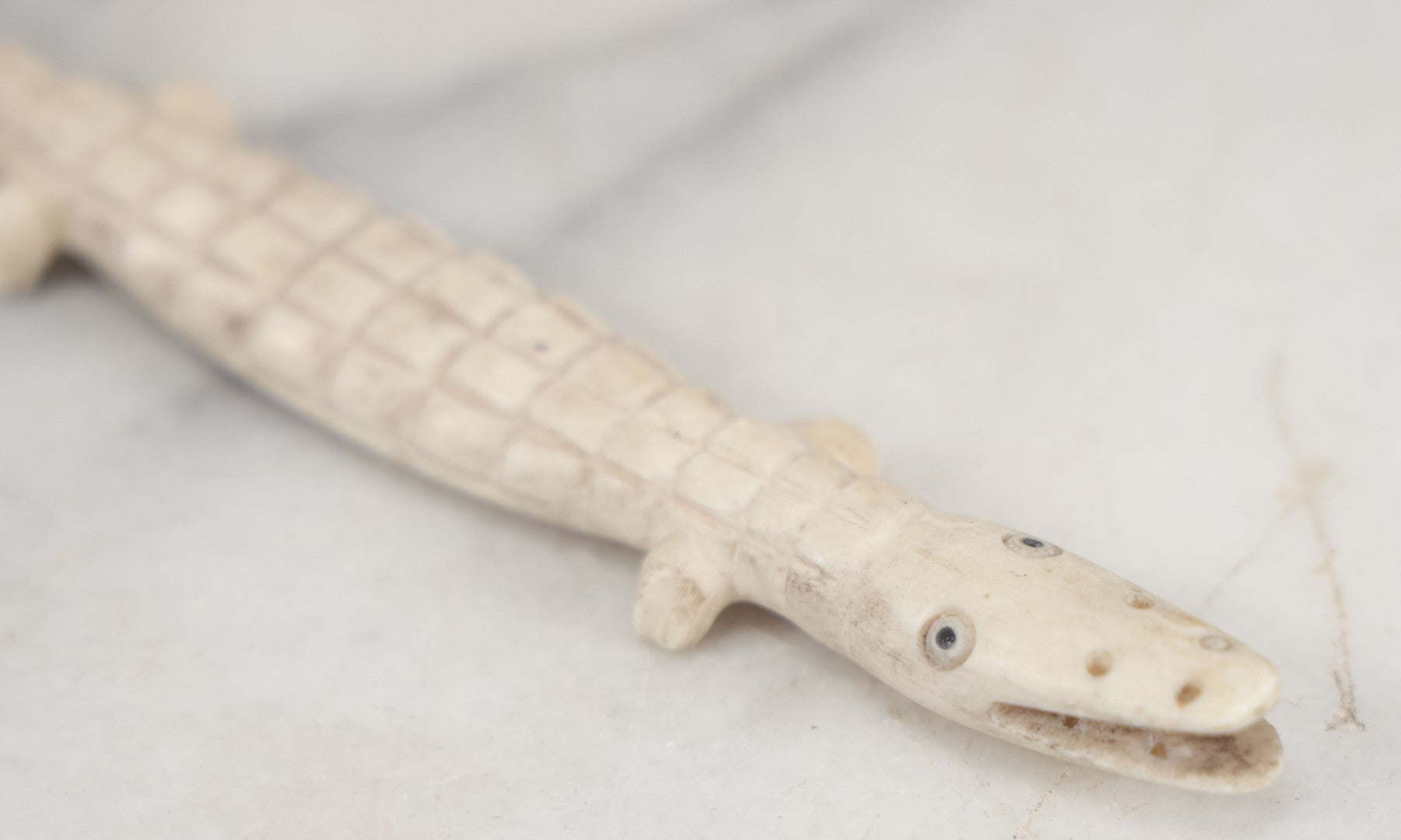 Lot 034 - Vintage Folky Carved Bone Alligator Figure, 7" Overall Length, Note Missing Some Teeth
