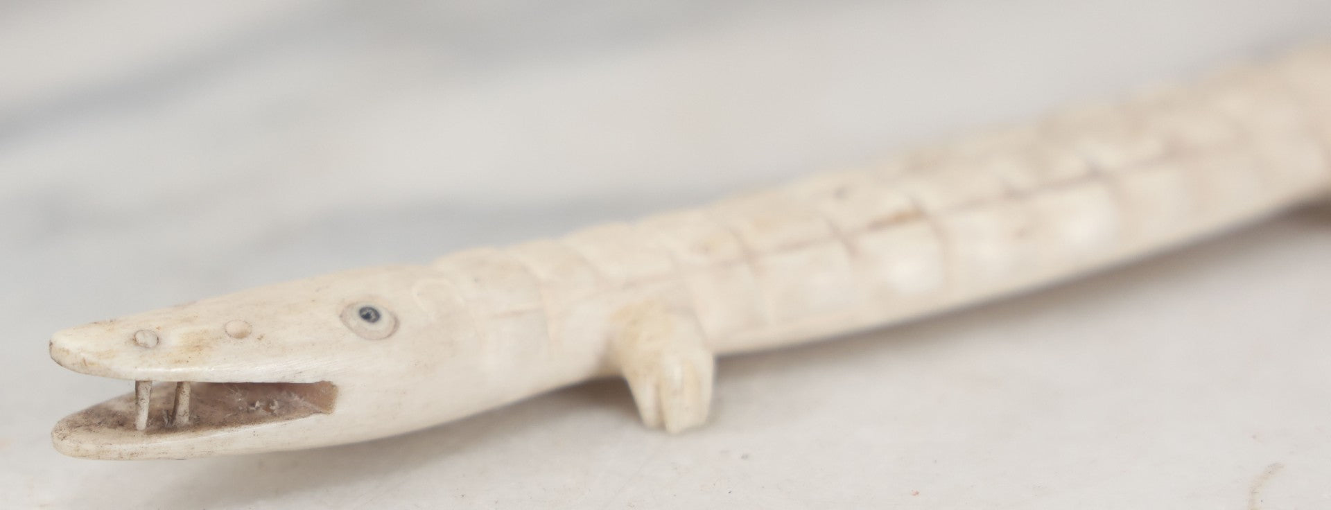 Lot 034 - Vintage Folky Carved Bone Alligator Figure, 7" Overall Length, Note Missing Some Teeth