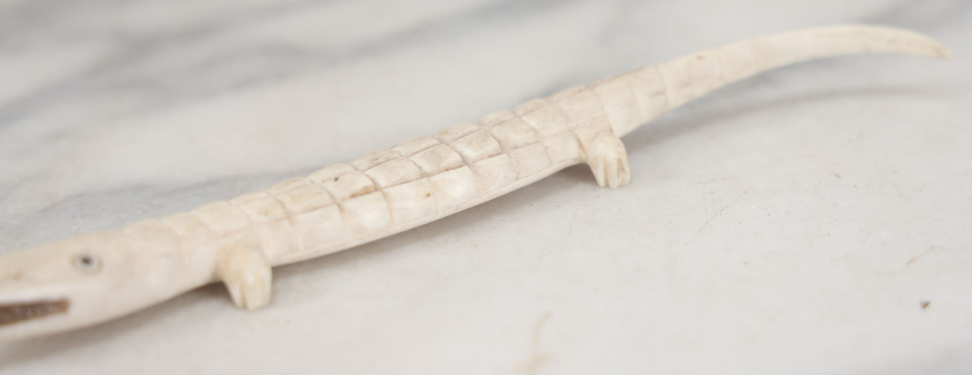 Lot 034 - Vintage Folky Carved Bone Alligator Figure, 7" Overall Length, Note Missing Some Teeth