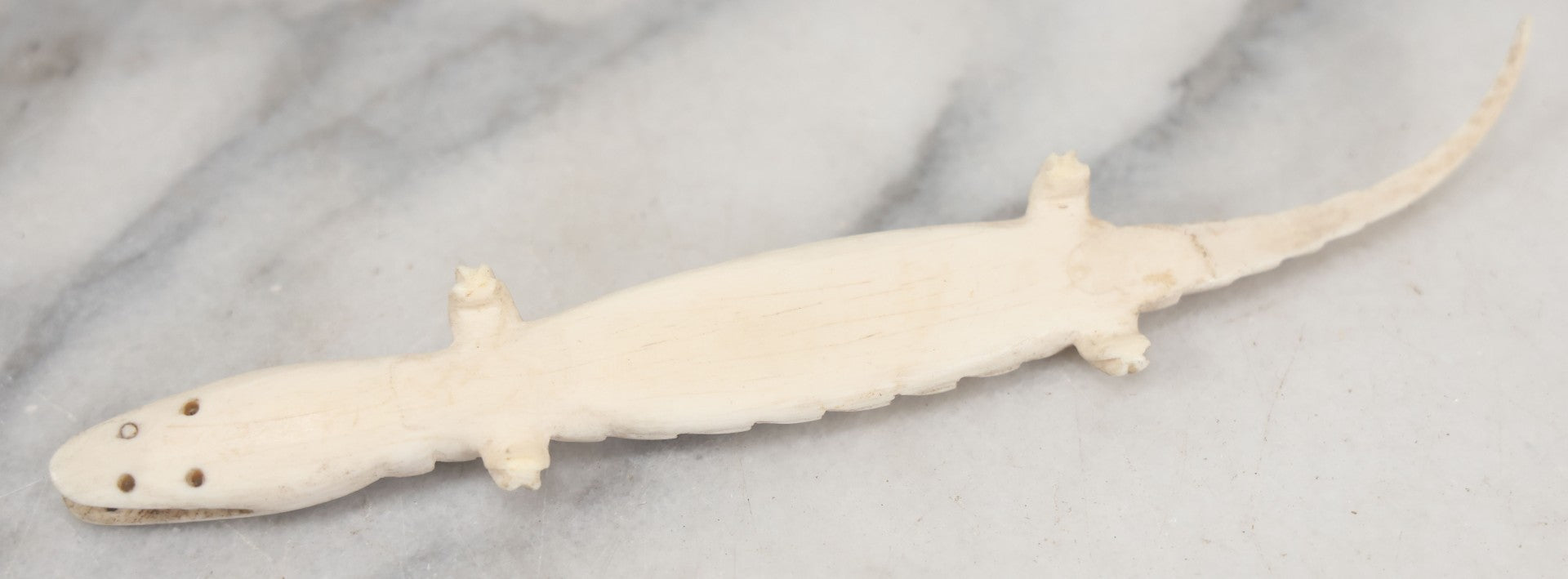 Lot 034 - Vintage Folky Carved Bone Alligator Figure, 7" Overall Length, Note Missing Some Teeth