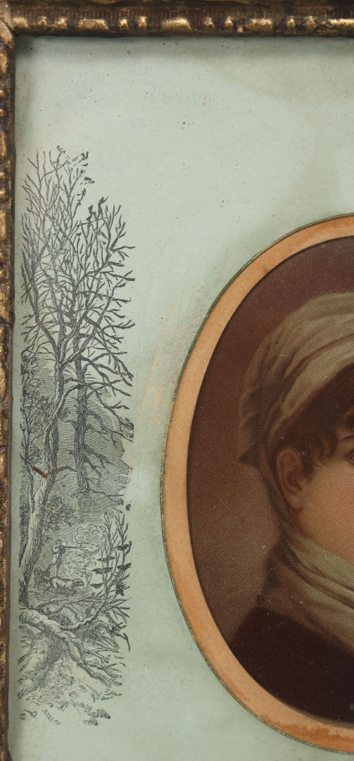 Lot 038 - Antique Chromolithograph Portrait Print Of A Victorian Woman In Headscarf, In Ornate Wooden Gilded Wooden Frame With Decorative Nature Motif Mat, 13-1/4" x 15-1/4"