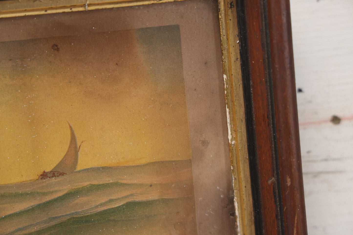 Lot 046 - Antique Biblical Chromolithograph Of Matthew 14:27, "Be Of Good Cheer, It Is I, Be Not Afraid, Jesus Walking On Water, Note Residue In Frame, Wear, Fading, 10-1/2" x 22-3/4"