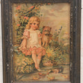 Lot 058 - Antique Chromolithograph Print Of A Little Girl With Her Dog Sitting By The Pond With Ducks, 7-1/8" x 9-1/8"