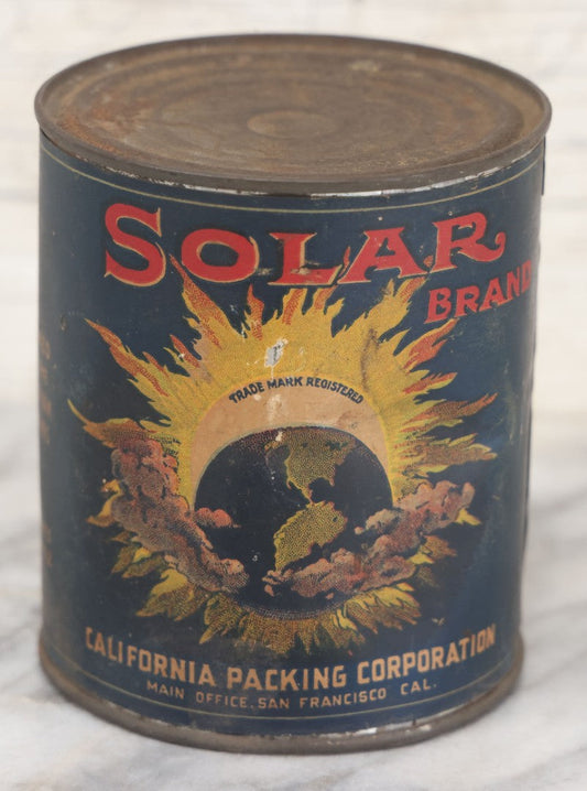 Lot 073 - Antique Solar Brand Fruit Pineapple Broken Slices Tin Can With Original Paper Label, California Packing Corporation, San Francisco, California, Packed In The HawaIIan Islands