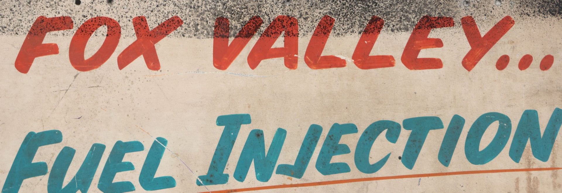 Lot 084 - Vintage Hand Painted Metal Automotive Trade Sign, Fox Valley Fuel Injection Service, On Main Street, As Found, Note Wear, 14" x 17-7/8"