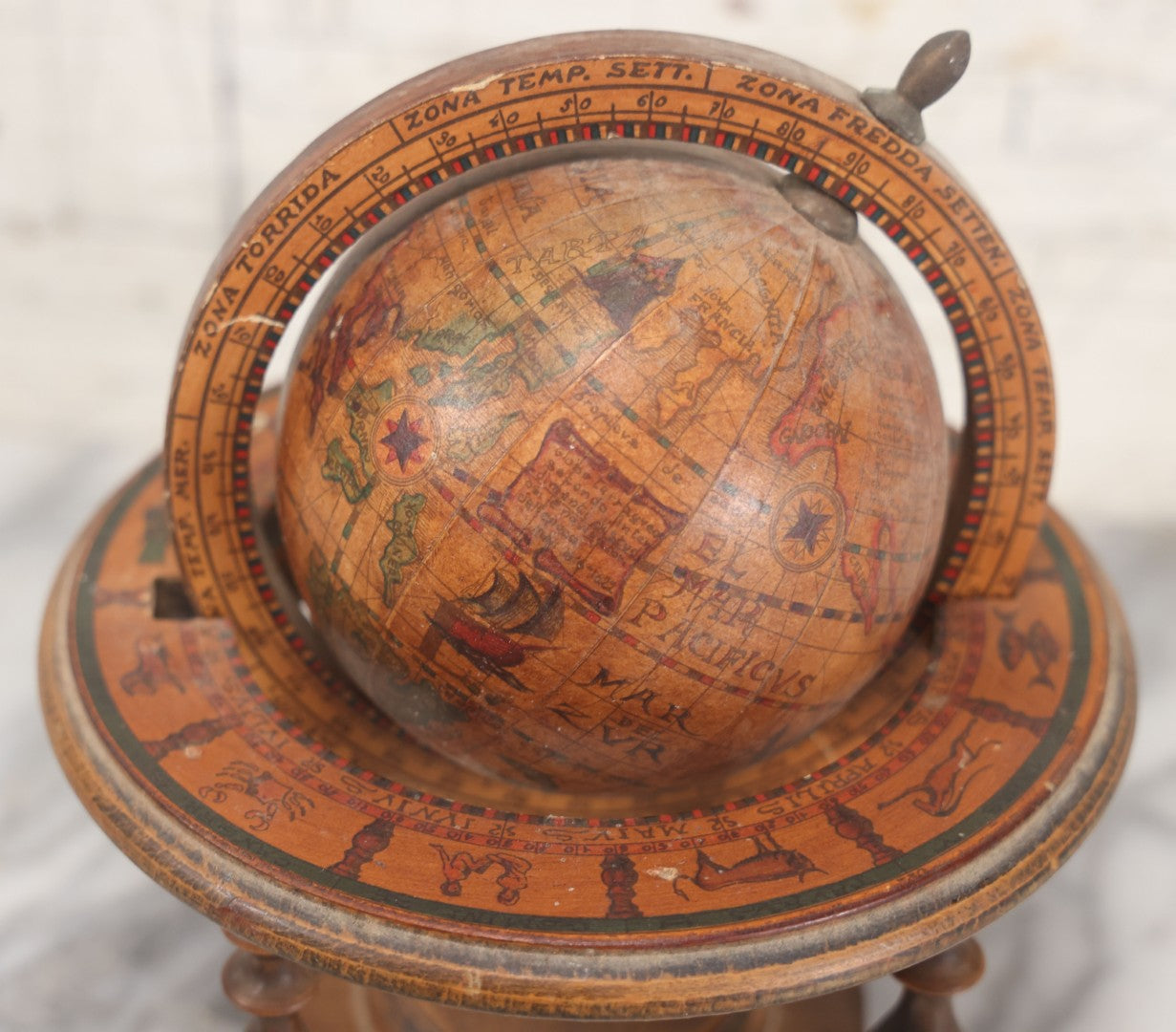 Lot 086 - Vintage Old World Zodiac Desktop Novelty Globe, Vintage Fantasy Item