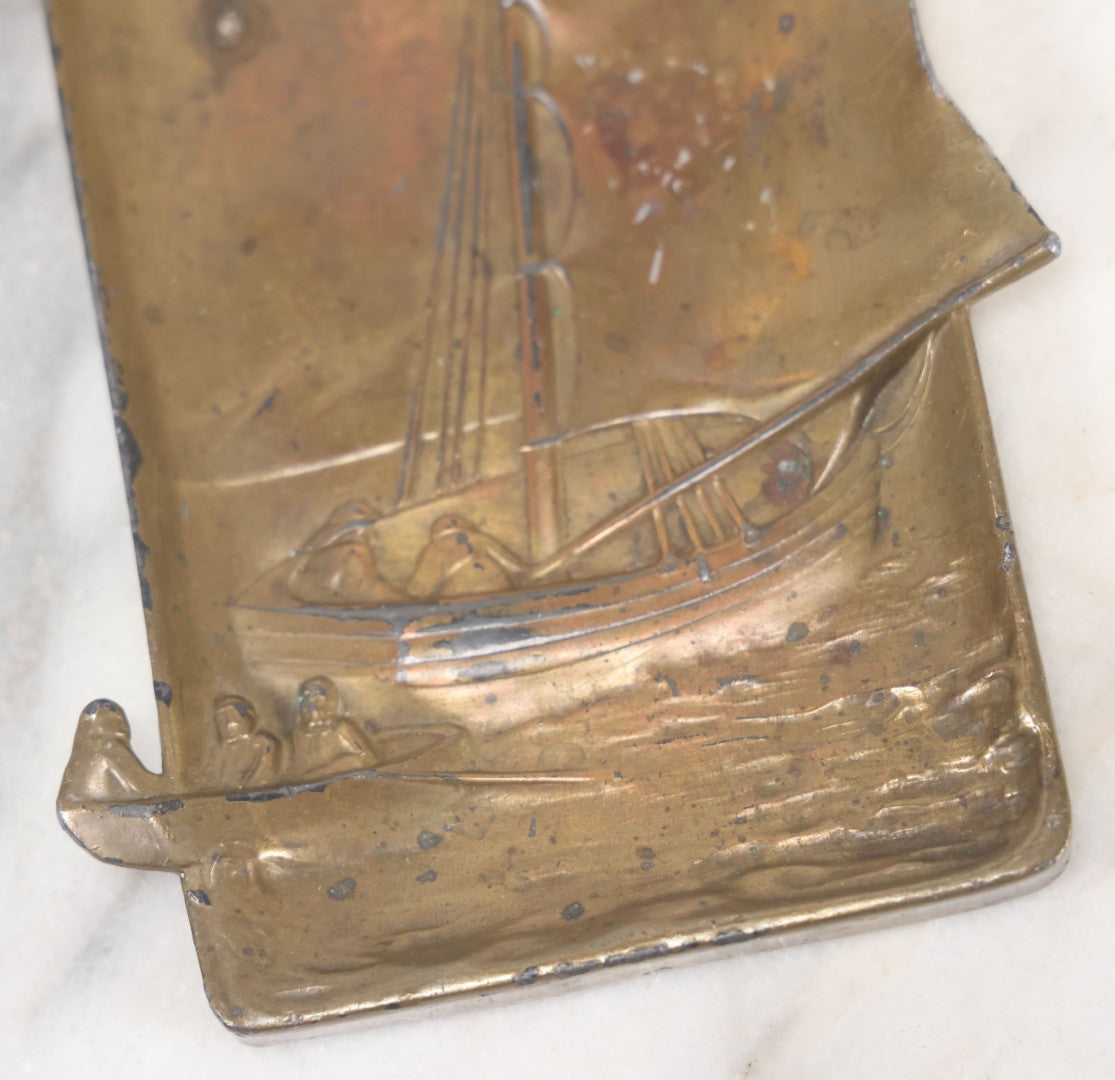 Lot 091 - Antique Jennings Brothers Cast Metal Nautical Sailing Fishing Ashtray, Trinket Dish, Marked J.B. 2624