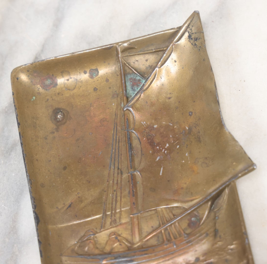 Lot 091 - Antique Jennings Brothers Cast Metal Nautical Sailing Fishing Ashtray, Trinket Dish, Marked J.B. 2624