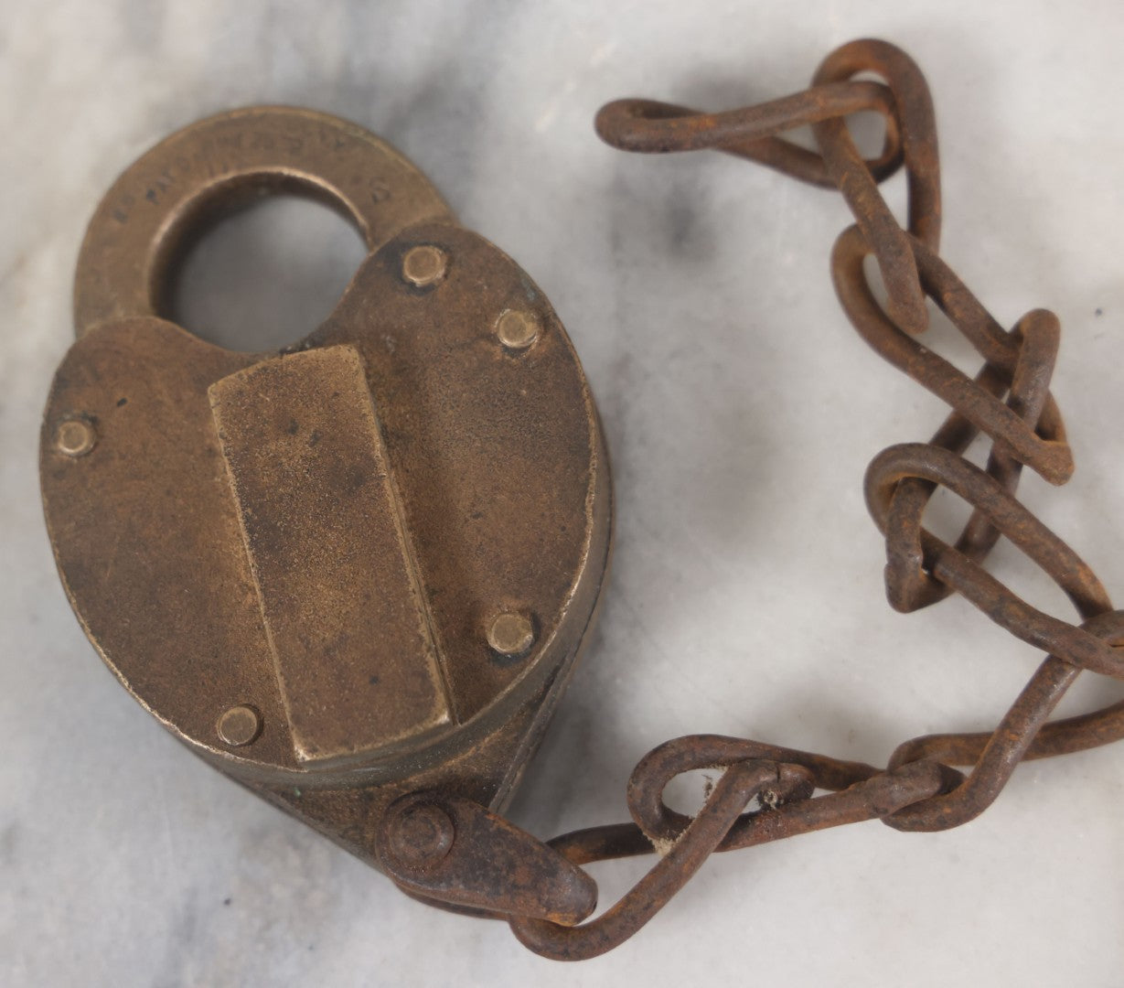 Lot 094 - Antique Brass Padlock From The Boston And Maine Railroad B&M R.R., N. Bohannan Manufacturer, Brooklyn, New York, Patented June 25, 1878, No Key
