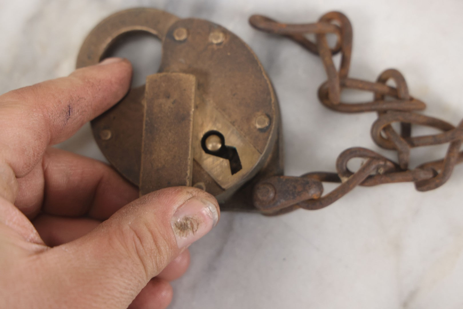 Lot 094 - Antique Brass Padlock From The Boston And Maine Railroad B&M R.R., N. Bohannan Manufacturer, Brooklyn, New York, Patented June 25, 1878, No Key