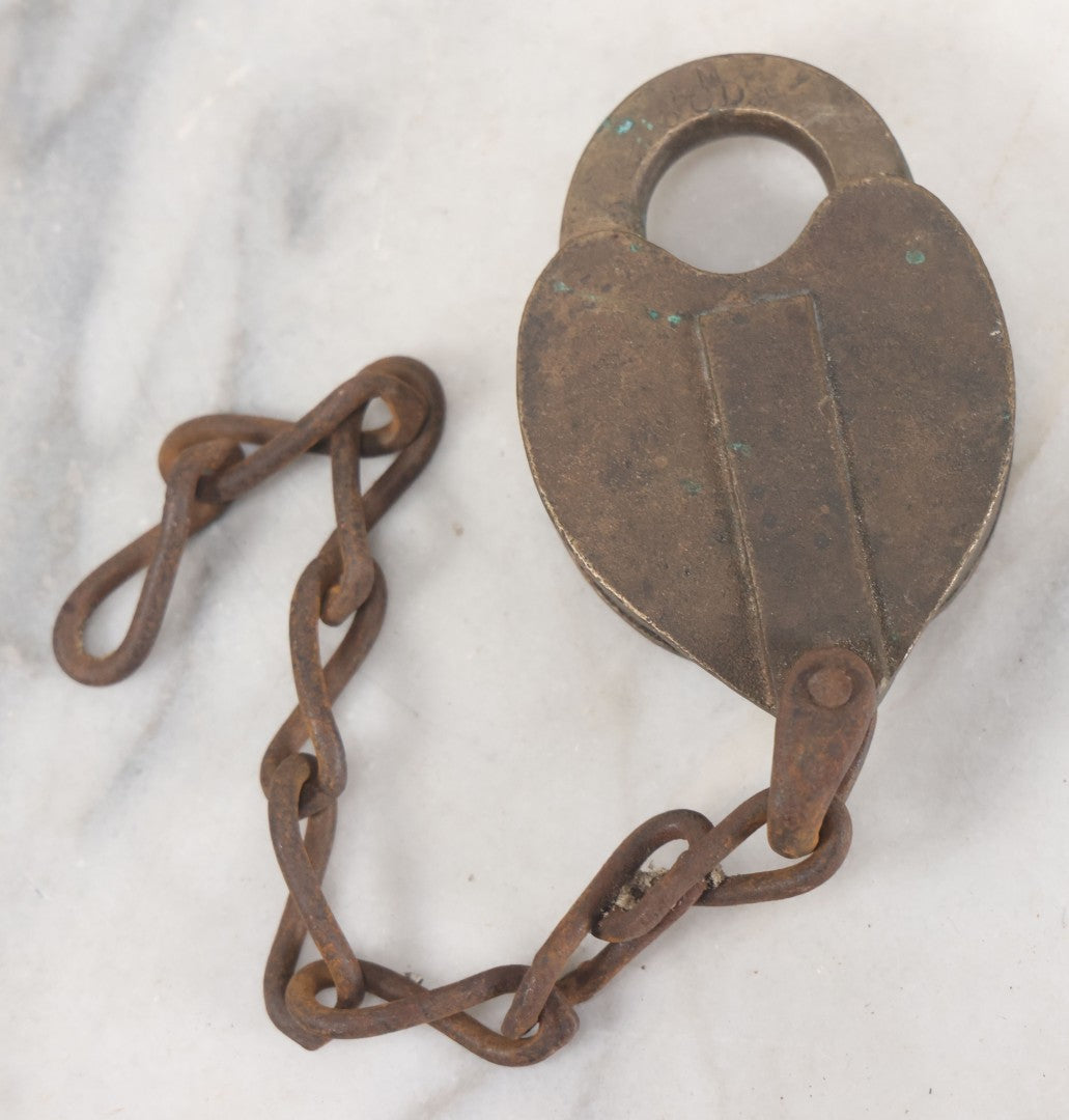 Lot 094 - Antique Brass Padlock From The Boston And Maine Railroad B&M R.R., N. Bohannan Manufacturer, Brooklyn, New York, Patented June 25, 1878, No Key