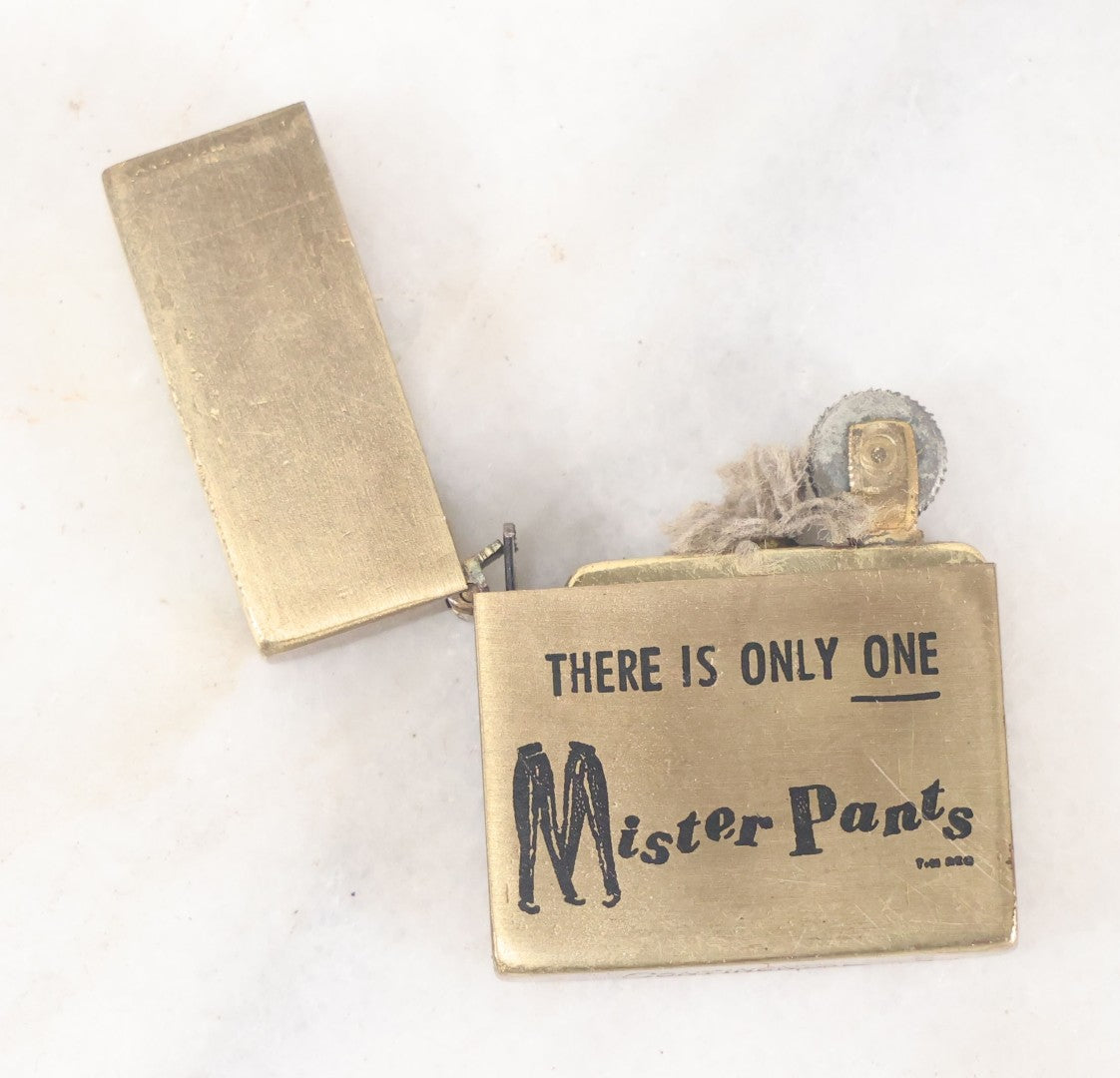 Lot 097 - Vintage "There Is Only One Mister Pants" Miniature Advertising Lighter, Working Condition, Needs Fuel, Has New Flint, By Continental, Japan
