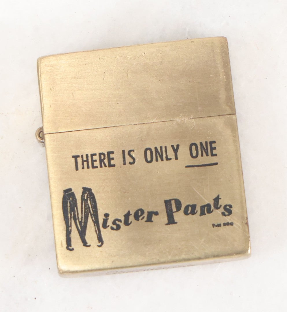 Lot 097 - Vintage "There Is Only One Mister Pants" Miniature Advertising Lighter, Working Condition, Needs Fuel, Has New Flint, By Continental, Japan