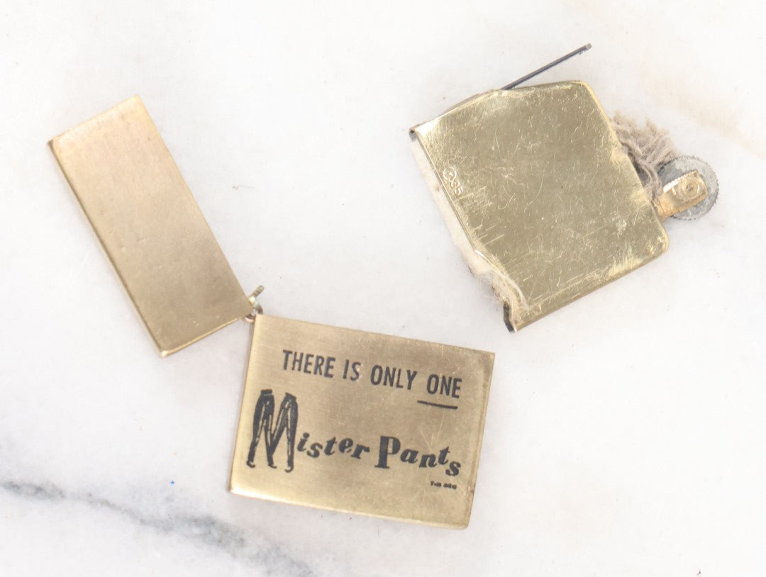 Lot 097 - Vintage "There Is Only One Mister Pants" Miniature Advertising Lighter, Working Condition, Needs Fuel, Has New Flint, By Continental, Japan