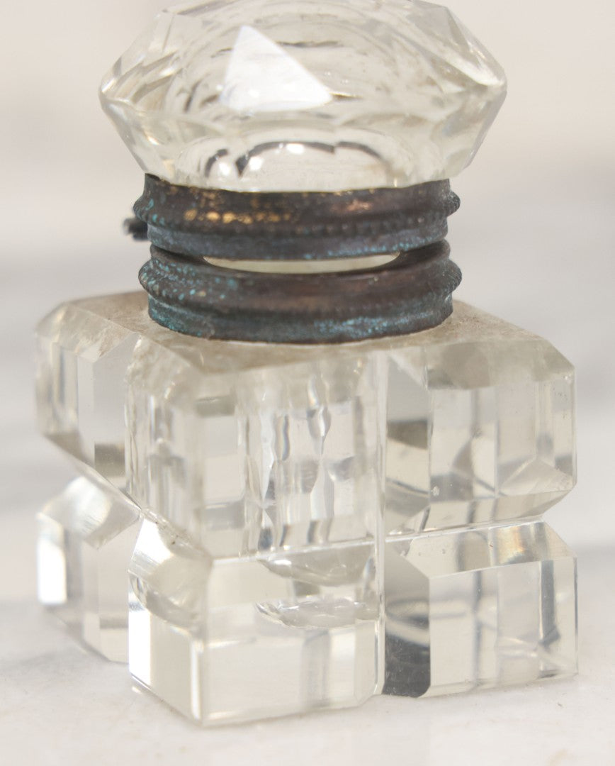 Lot 100 - Antique Cut Glass Inkwell With Square Base, Hinged Lid, Note Wear, Various Chipping