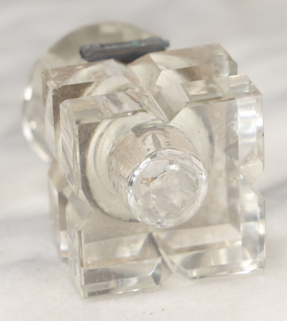 Lot 100 - Antique Cut Glass Inkwell With Square Base, Hinged Lid, Note Wear, Various Chipping