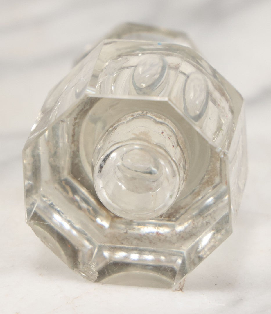 Lot 101 - Antique Cut Glass Inkwell With Octagonal Base, Diamond Shaped Hinged Lid, Note Wear, Various Chipping