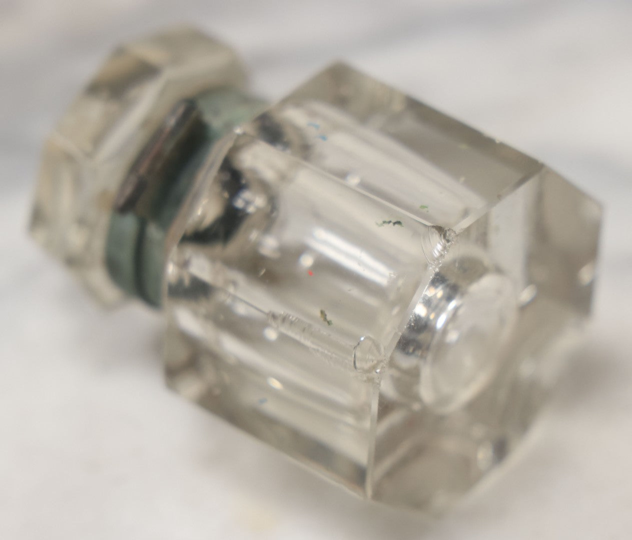 Lot 101 - Antique Cut Glass Inkwell With Octagonal Base, Diamond Shaped Hinged Lid, Note Wear, Various Chipping
