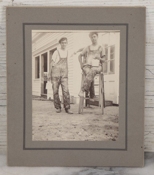 Lot 105 - Antique Boarded Occupational Photo Of Two Painters On The Job, In Paint Covered Overalls, 1907, Identified