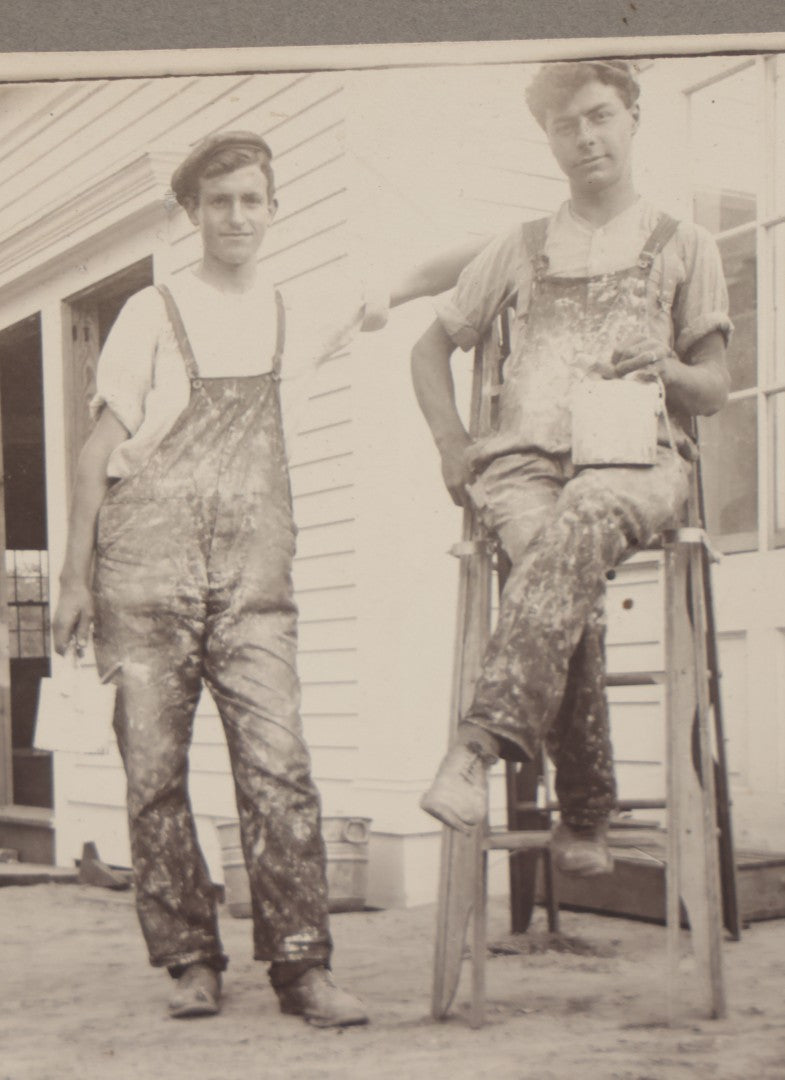 Lot 105 - Antique Boarded Occupational Photo Of Two Painters On The Job, In Paint Covered Overalls, 1907, Identified