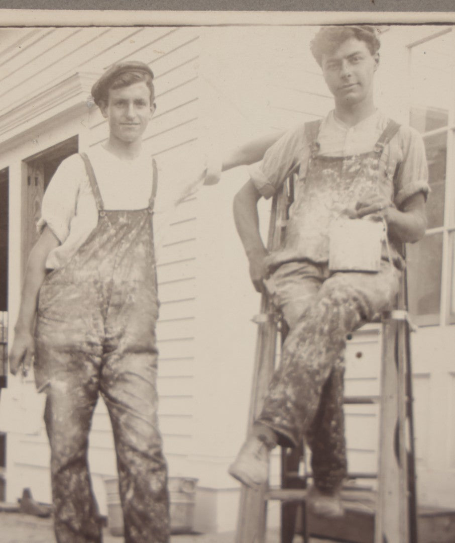 Lot 105 - Antique Boarded Occupational Photo Of Two Painters On The Job, In Paint Covered Overalls, 1907, Identified