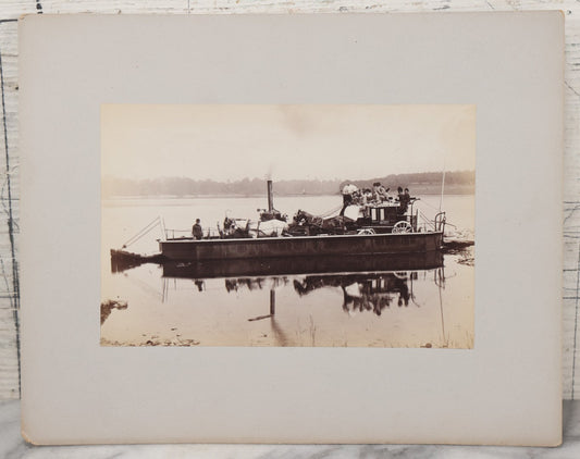 Lot 107 - Antique Boarded Photo Of A Steam Powered Ferry On Coniston Lake, Coniston Water, England, With Horse Drawn Carriage, Passengers