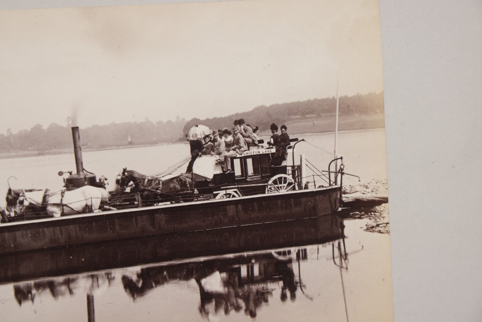 Lot 107 - Antique Boarded Photo Of A Steam Powered Ferry On Coniston Lake, Coniston Water, England, With Horse Drawn Carriage, Passengers