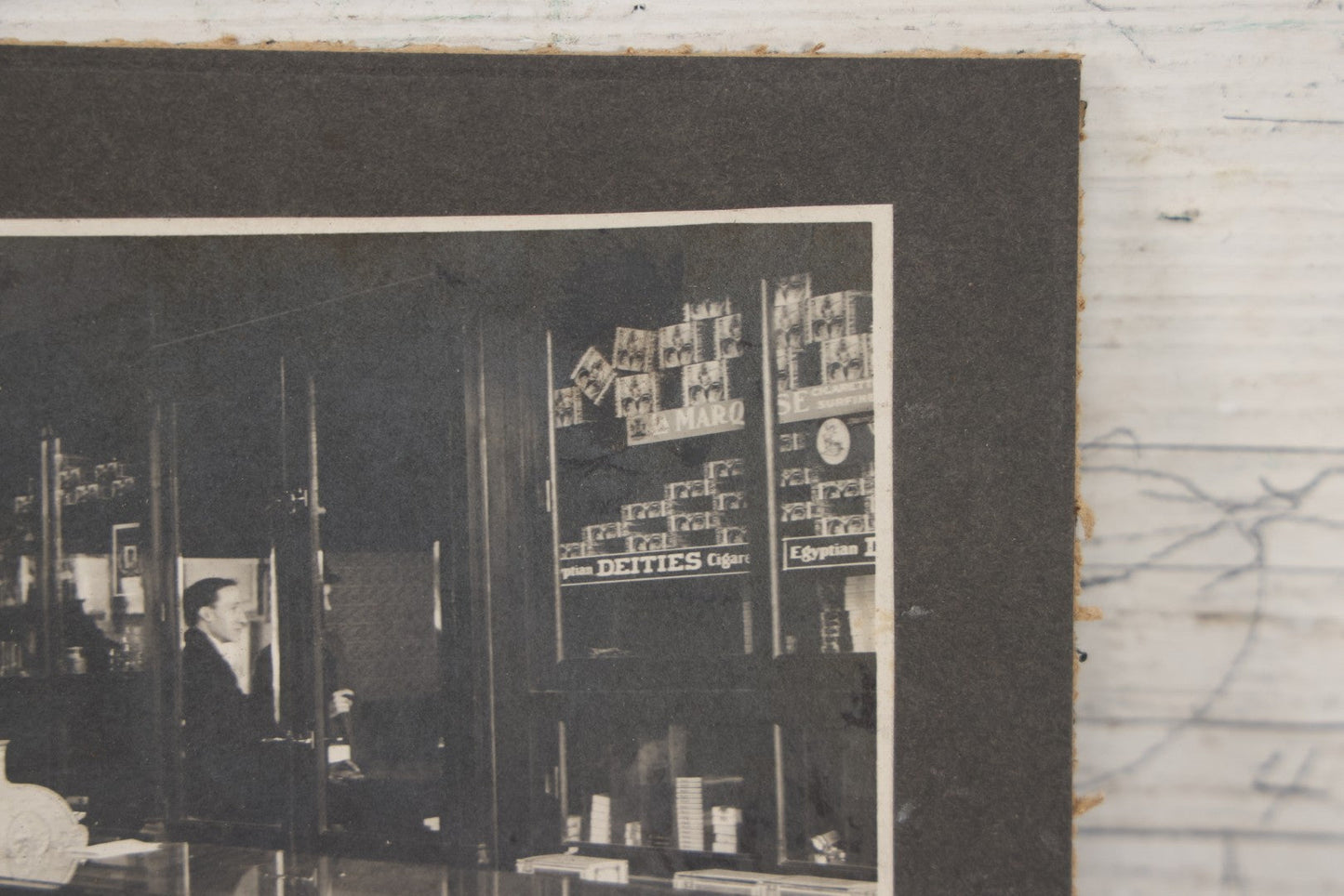 Lot 109 - Antique Boarded Photo Of A Tobacco, Cigar Shop, With Man Behind Counter, Customers In Bowler Hats, Various Cigar Brands