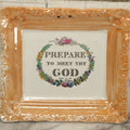Lot 037 - Antique Lusterware Sunderland English Religious Decorative Wall Hanging Plate With Holes For Ribbon, "Prepare To Meet Thy God" (Amos 4:12)