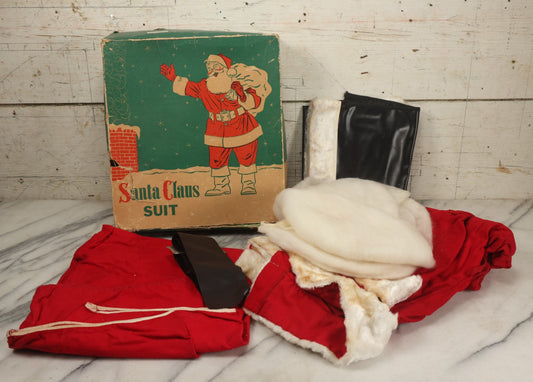 Lot 038 - Vintage Santa Claus Costume In Original Box, Size Medium, By Collegeville Flag & Manufacturing Company, Collegeville, Pennsylvania, Note Box Wear, Various Staining, Appears Complete.