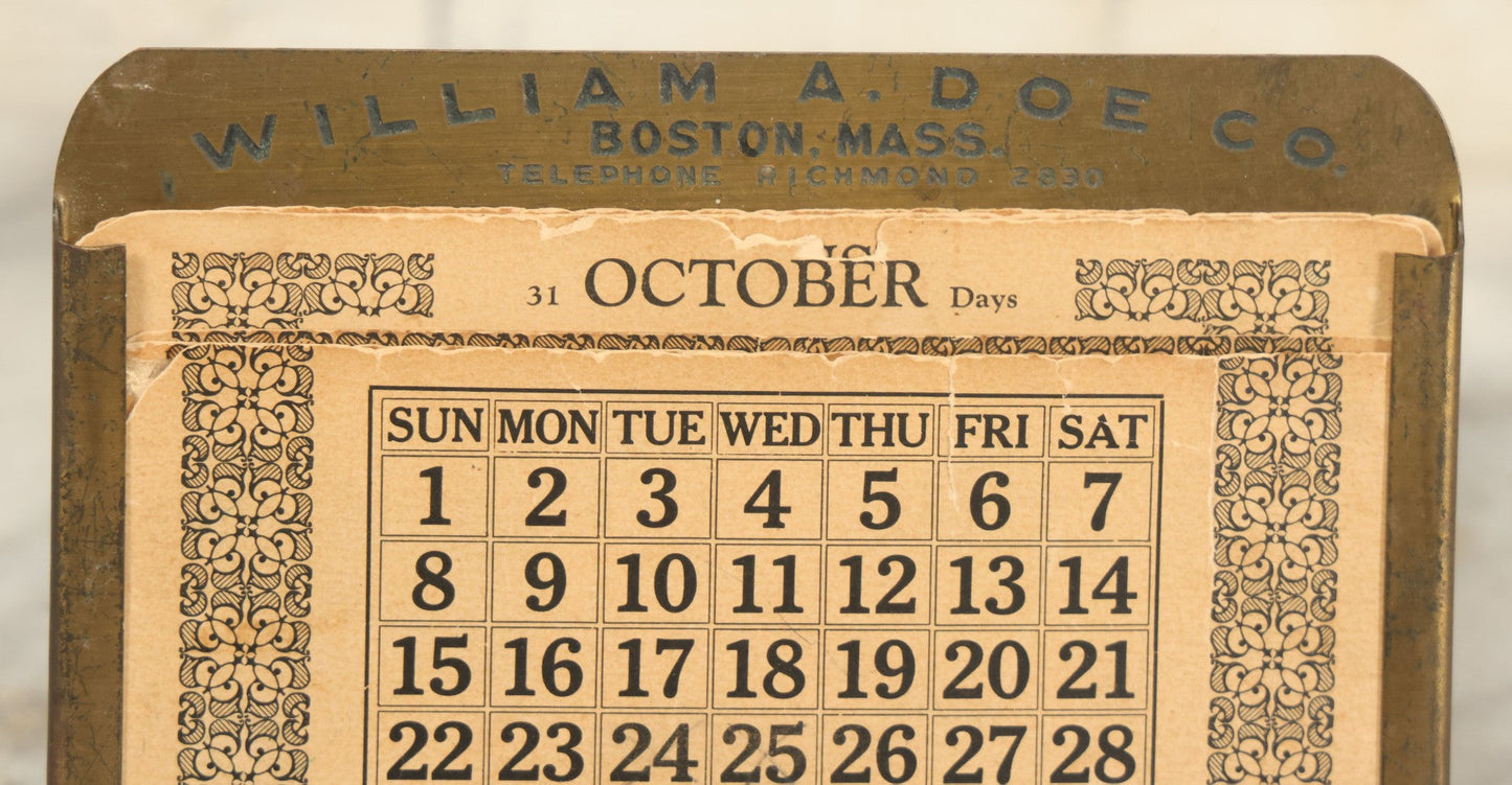 Lot 088 - Antique Perpetual Calendar Advertisement For William A. Doe Company, Boston Massachusetts, With Paper Inserts