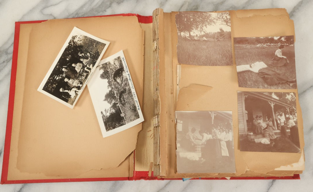 Lot 133 - Antique Red Scrapbook Photo Album With Many Cyanotype And Snapshot Photographs Including Lake Winnipesaukee, New Hampshire, Circa 1900-1905 (All Pages Pictured)